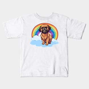 Cute Brussels Griffon Rainbow Cloud Kawaii Dog Happy Puppy Kids T-Shirt